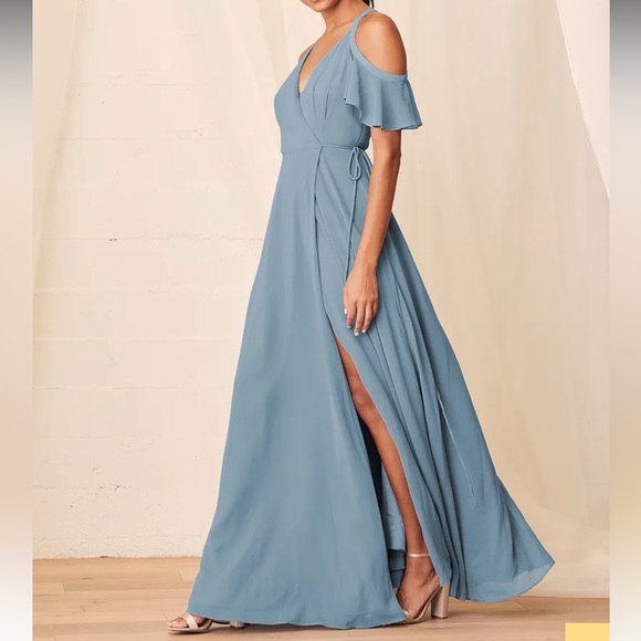 Easy Listening Slate Blue Cold-Shoulder Wrap Maxi Dress - Picture 8 of 11